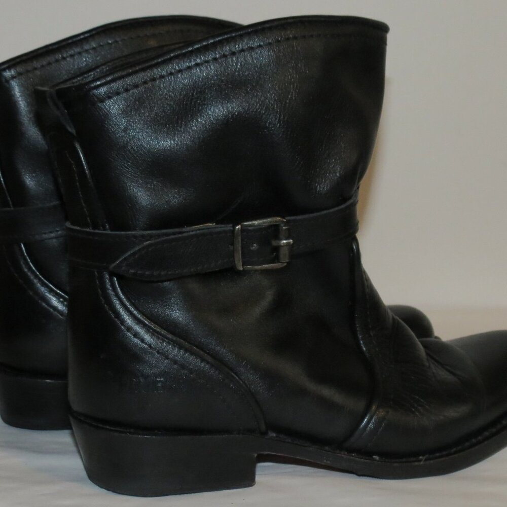 FRYE Dorado Slouchy Buckled Black Leather Boots
